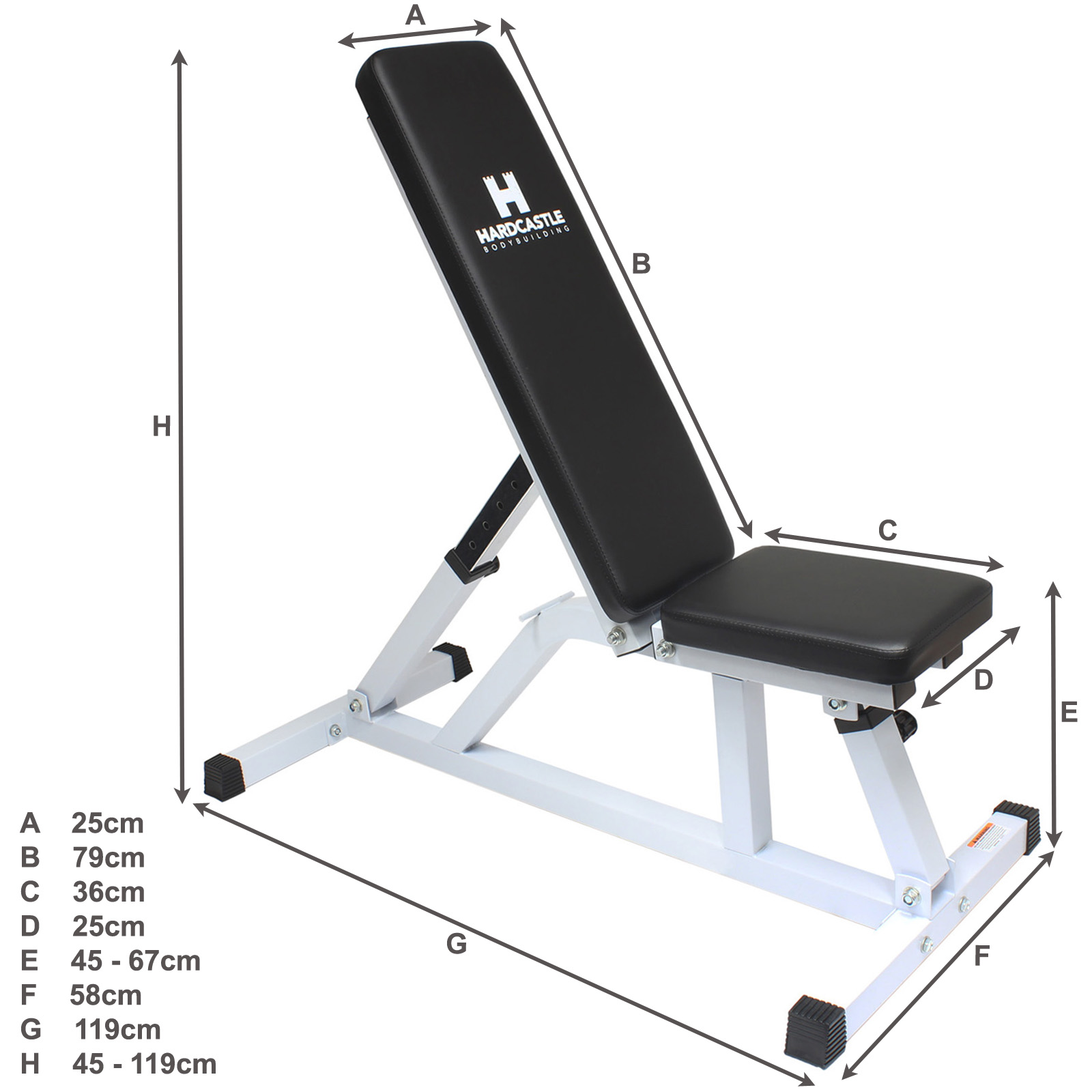 Hardcastle White Adjustable Flat/Incline Weight Bench Home Gym Dumbbell